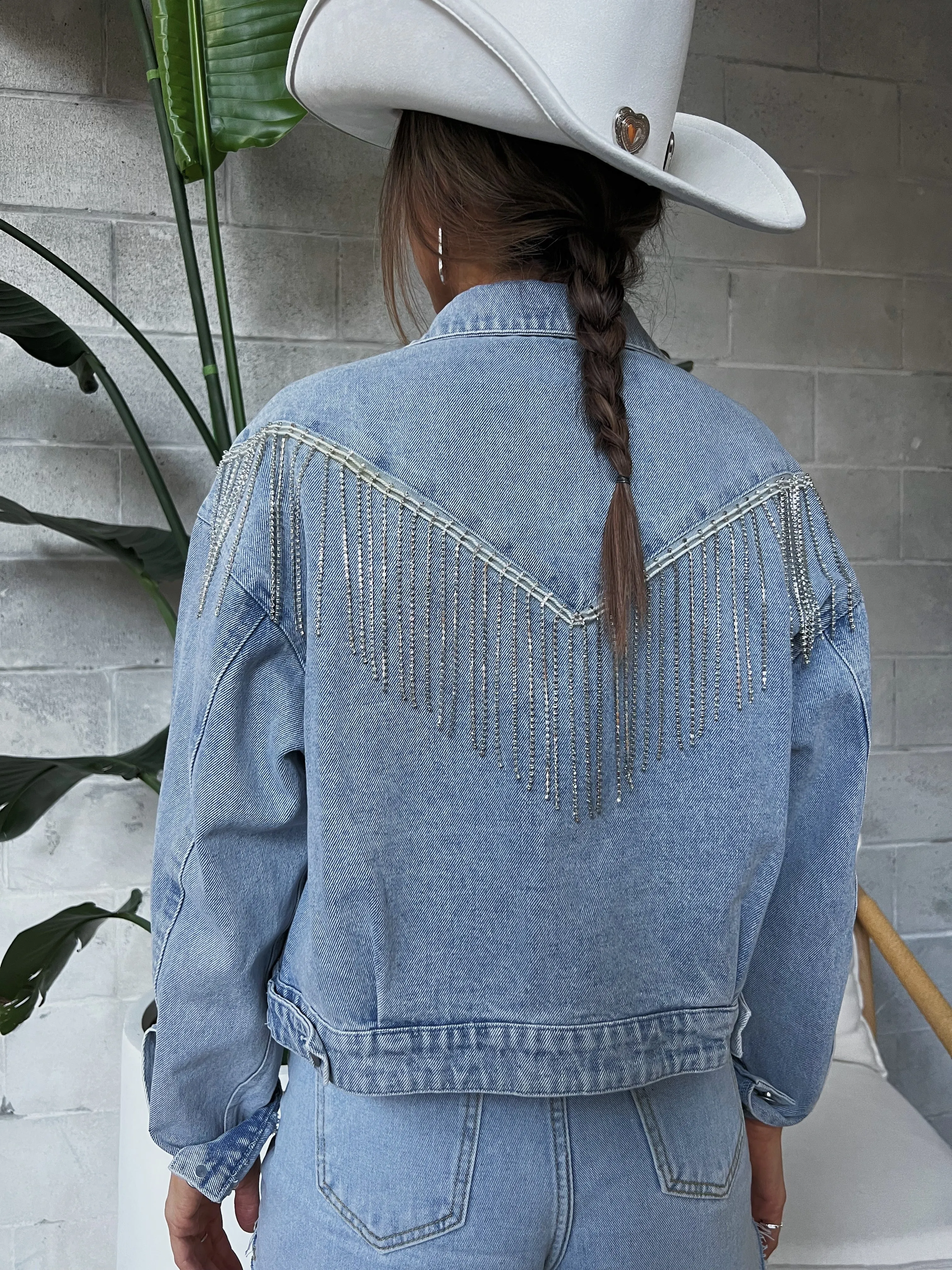 27 Denim Rhinestone Fringe Jacket