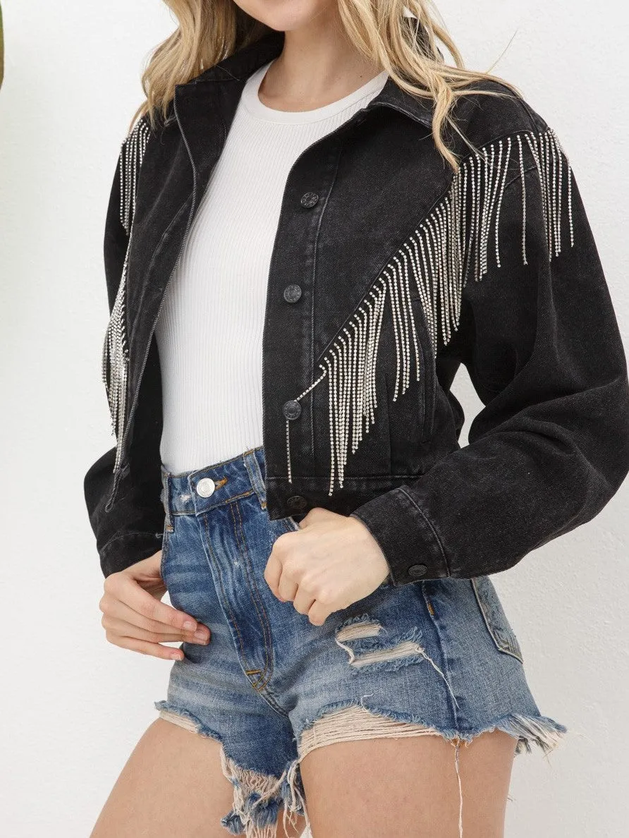 27 Denim Rhinestone Fringe Jacket