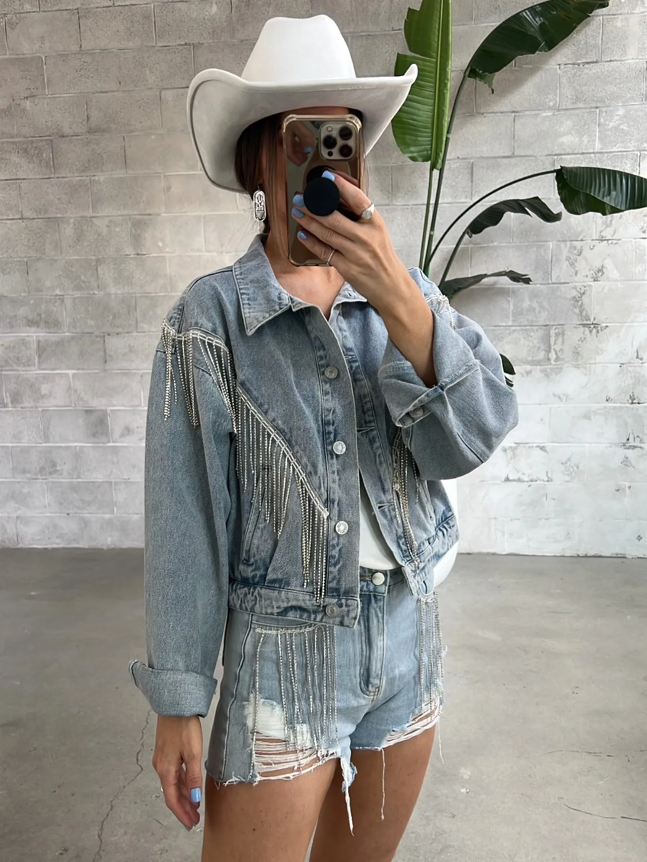 27 Denim Rhinestone Fringe Jacket