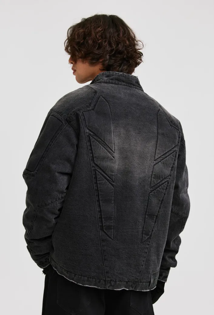 ANTIDOTE Washed Motorcycle Frayed Denim Jacket