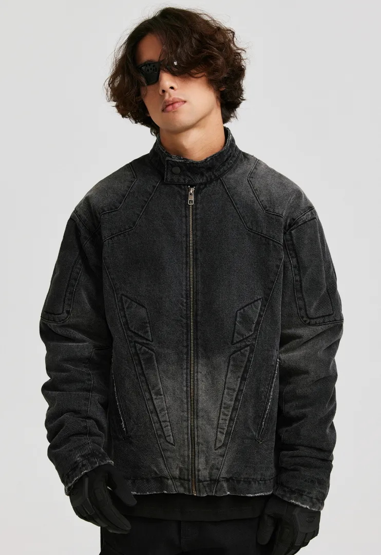 ANTIDOTE Washed Motorcycle Frayed Denim Jacket