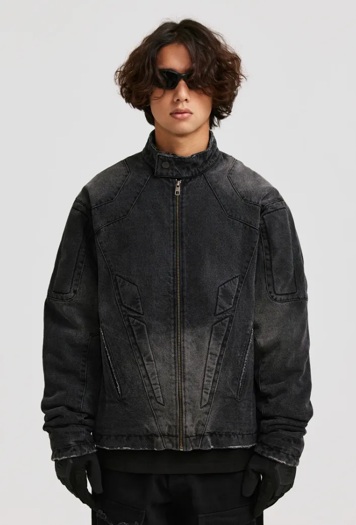 ANTIDOTE Washed Motorcycle Frayed Denim Jacket