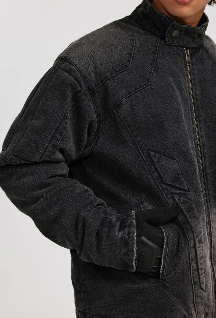 ANTIDOTE Washed Motorcycle Frayed Denim Jacket