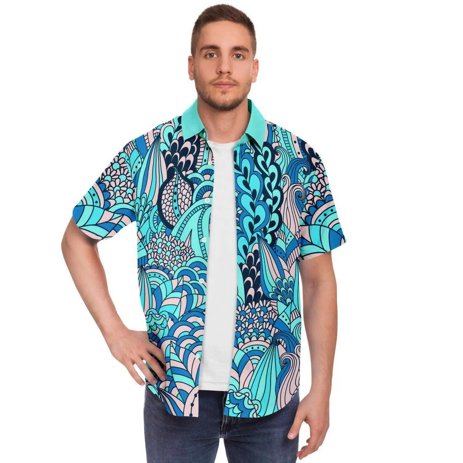 Aqua Amarillo Short Sleeve Button Down Shirt