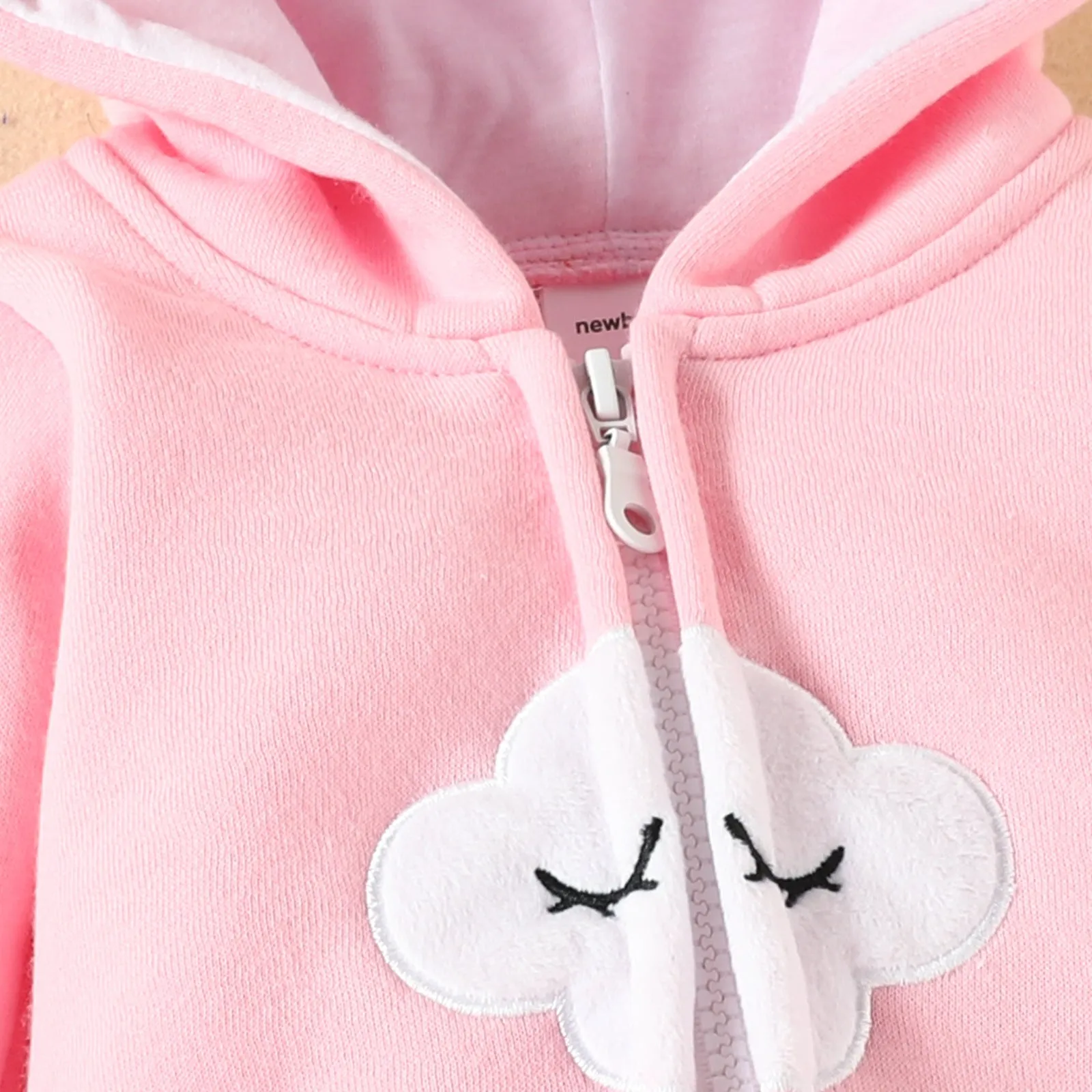 Baby Boys Girls Solid Color Cute Clouds Zipper Long Sleeve Zipper Hooded Jumpsuit