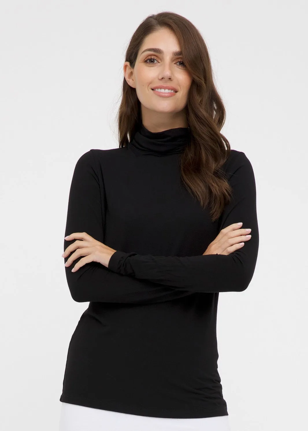 Bamboo Roll Neck Top - Black