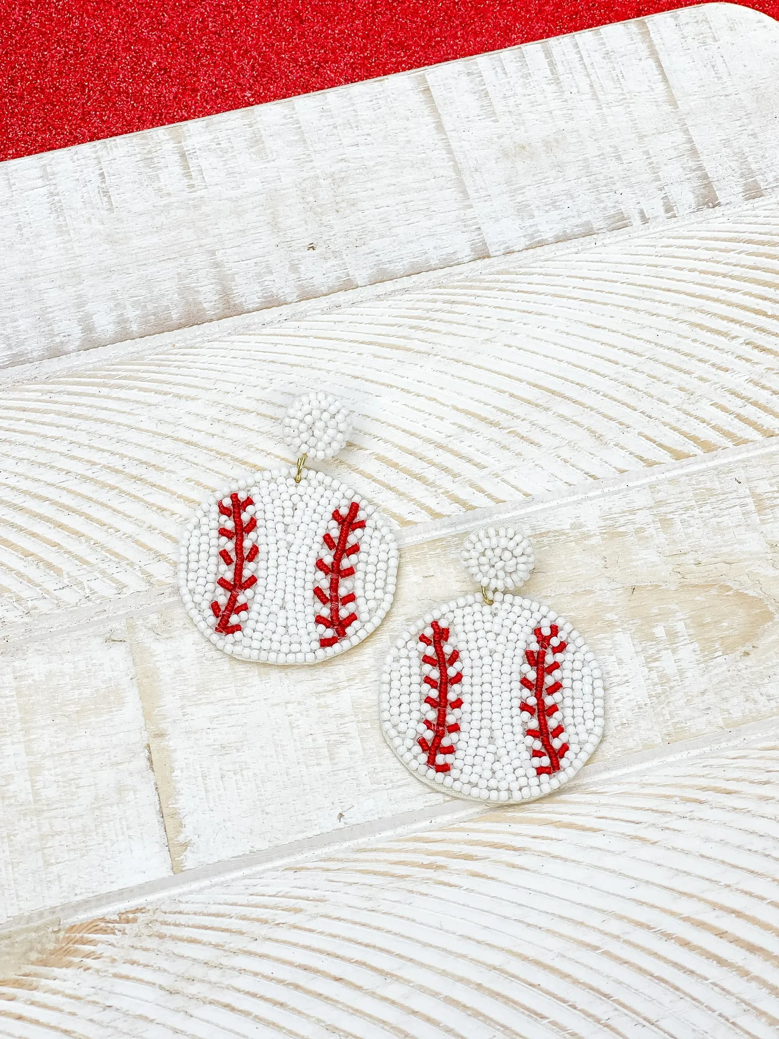 Baseball Beaded Dangle Earrings