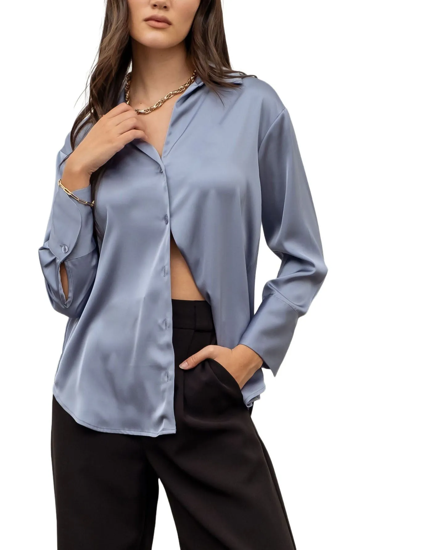 Beautiful Chaos Satin Button Up Blouse