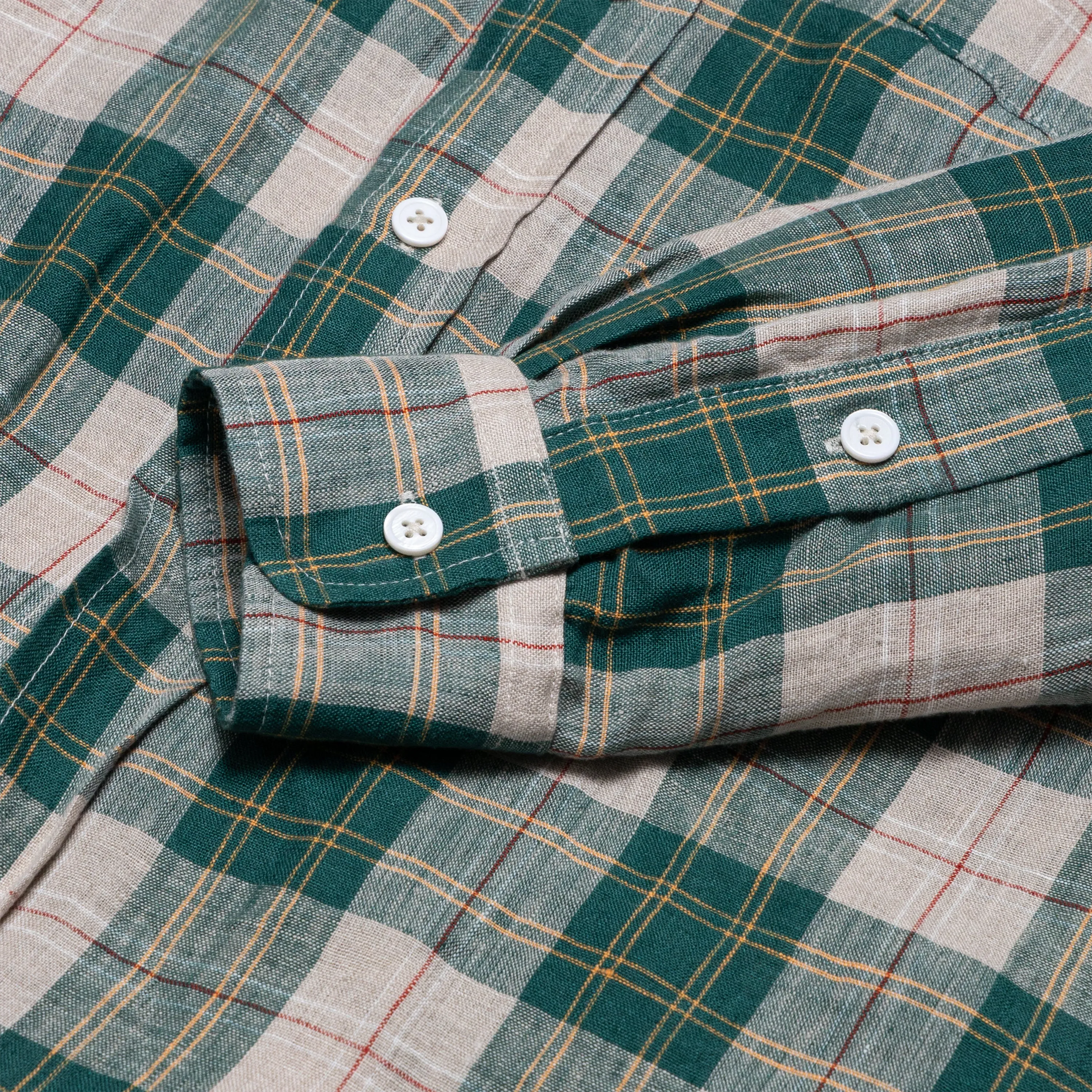 Big Western Plaid Linen Shirt (Green)