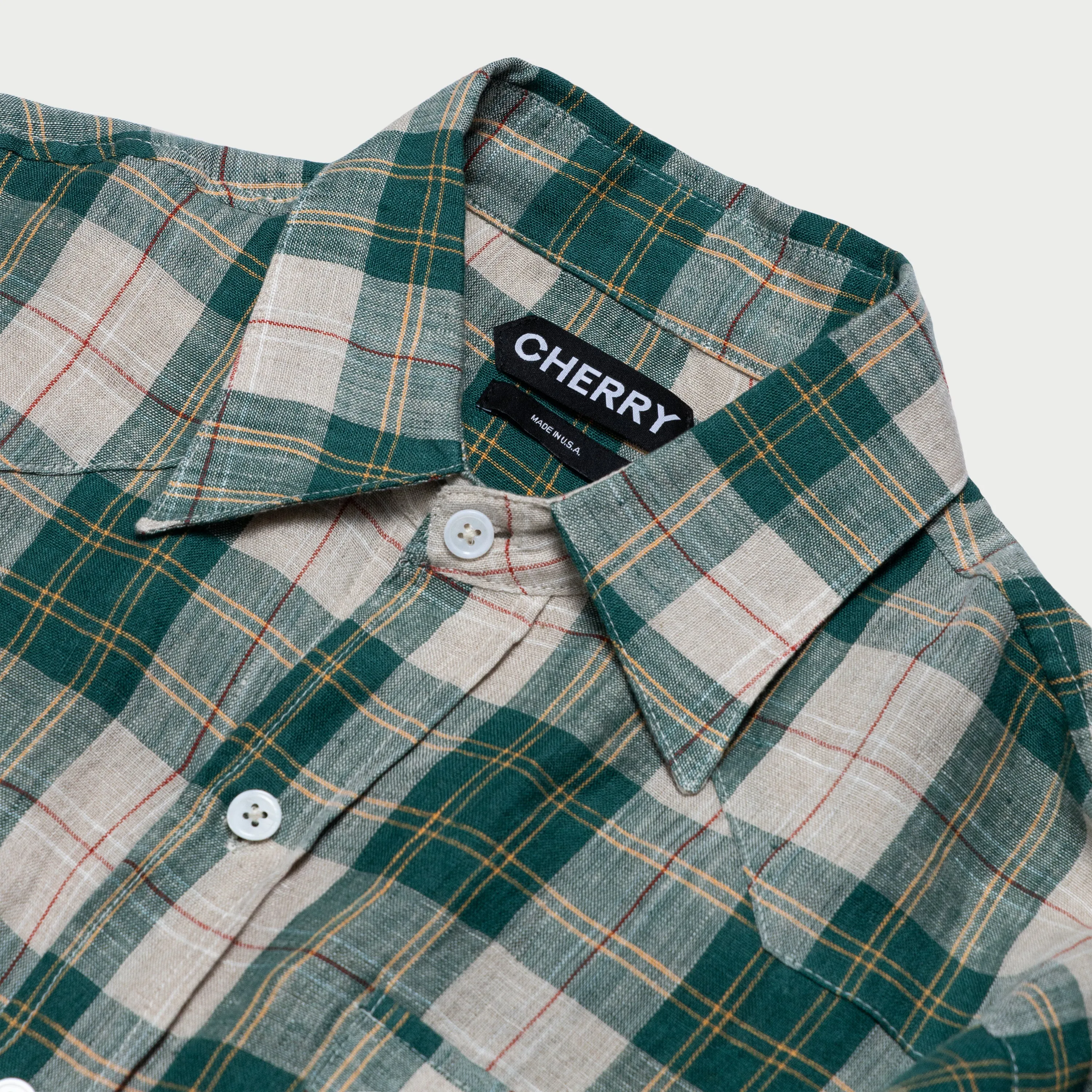 Big Western Plaid Linen Shirt (Green)