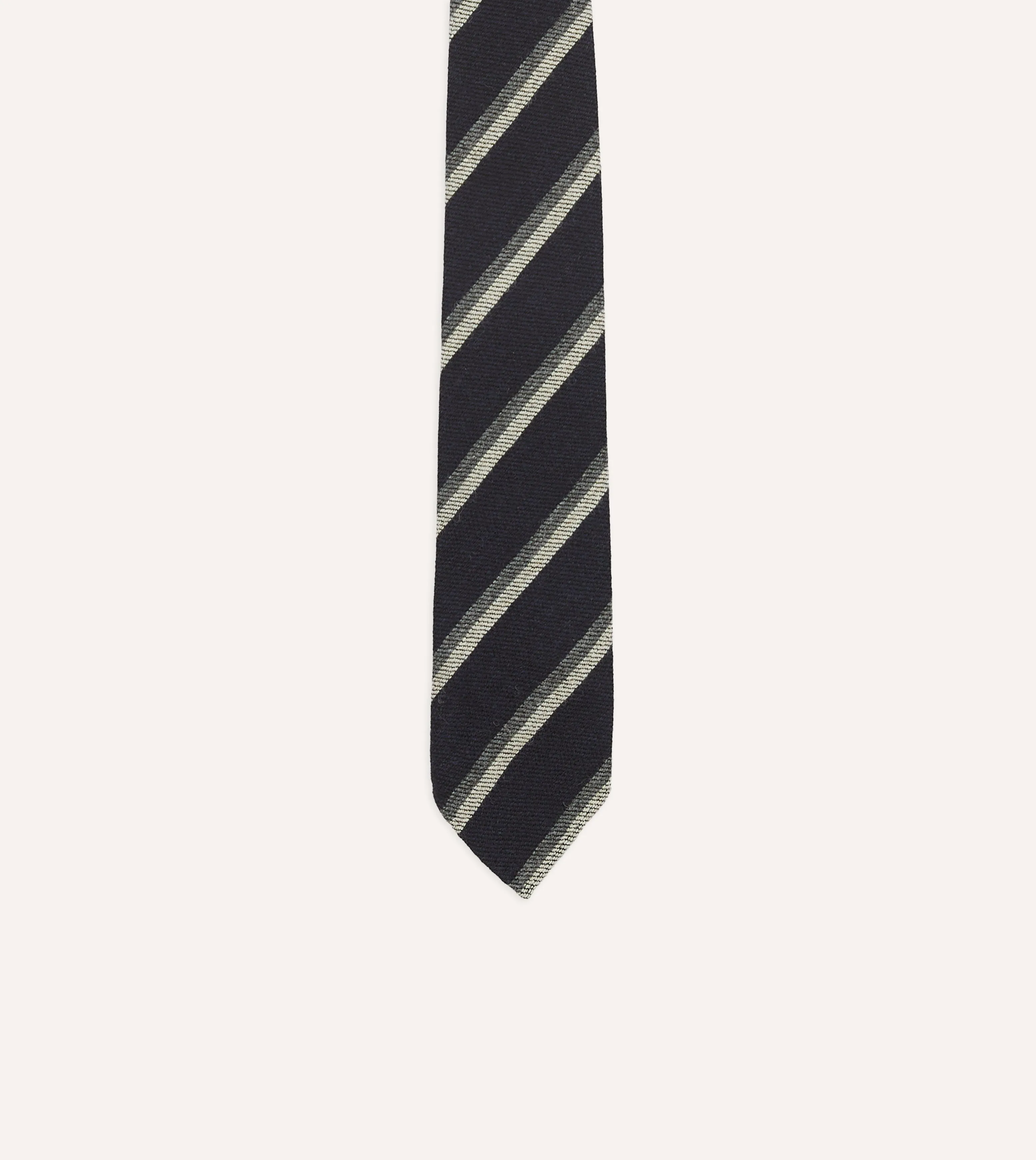 Black and Grey Sandwich Stripe Hand Rolled Shetland Wool Tie