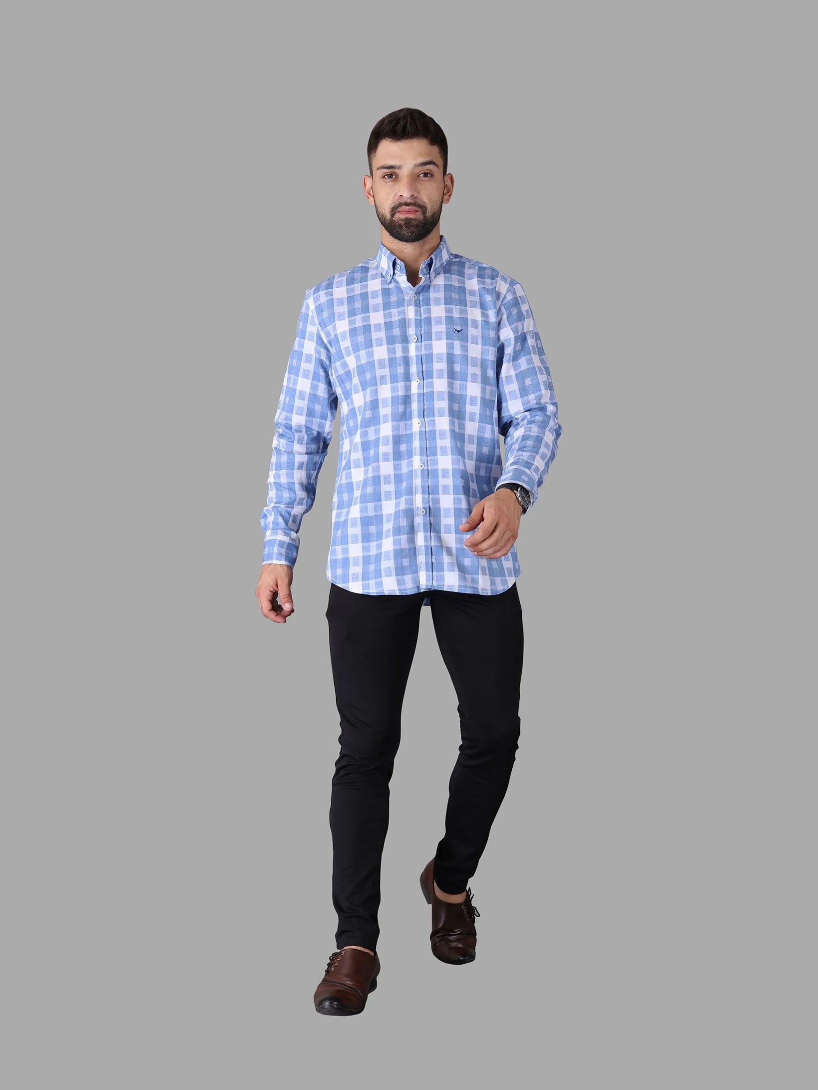 Blue Checkered Button Down Collar Shirt