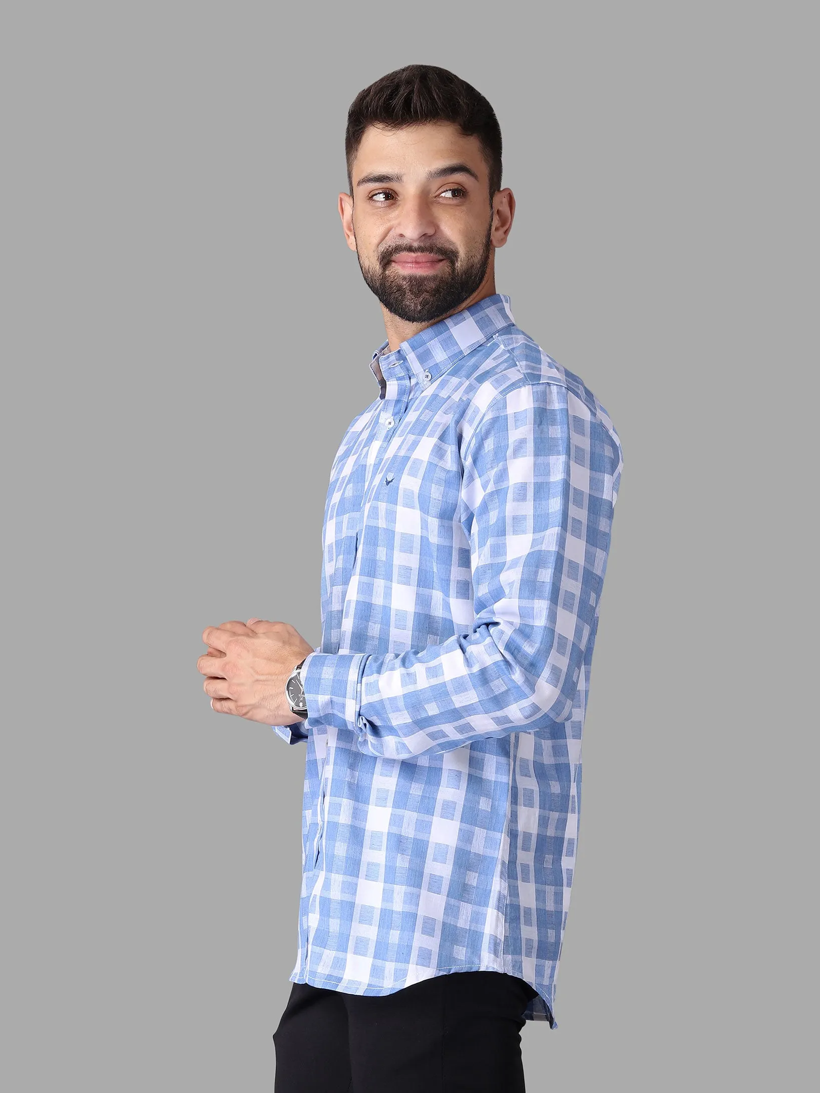 Blue Checkered Button Down Collar Shirt