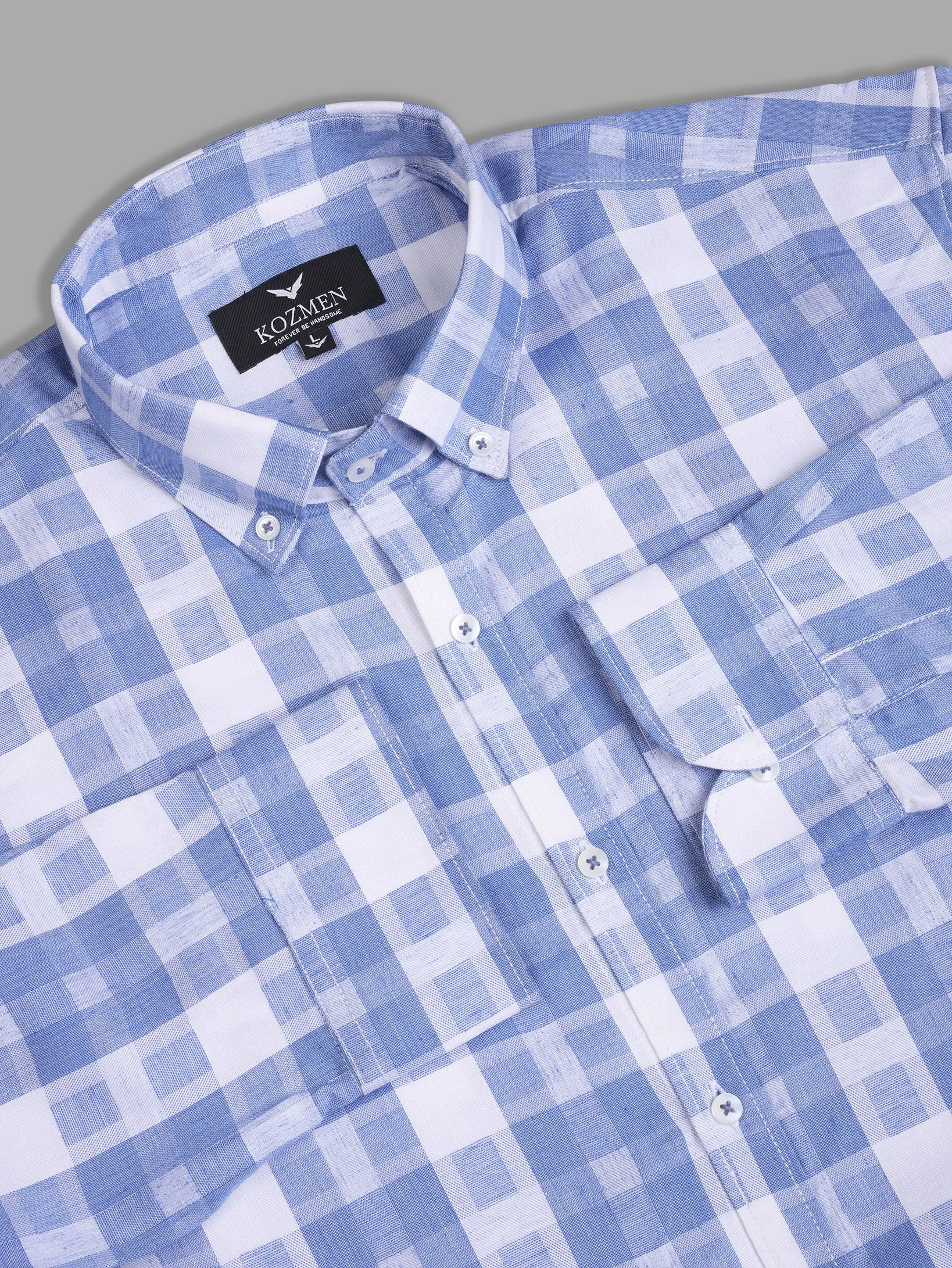 Blue Checkered Button Down Collar Shirt