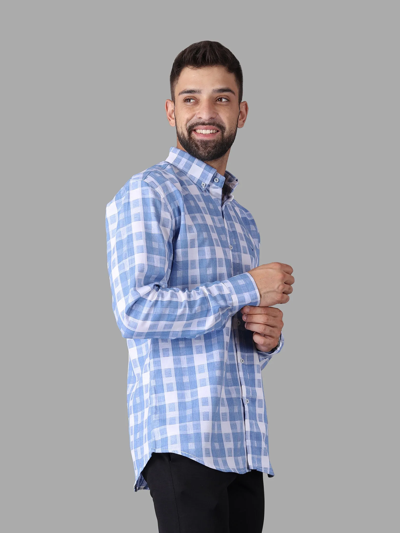 Blue Checkered Button Down Collar Shirt