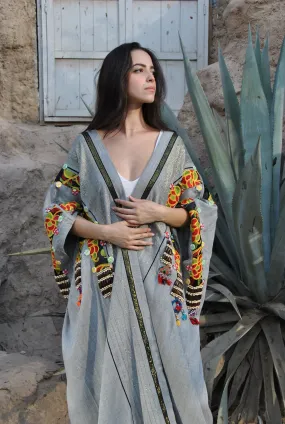 Bohemian Grey Hand loomed Wool Kimono, Oriental Kimono, Hand loomed Kimono, Kimonos, Plus size Kimono, Tribal Kimono, Bohemian Kimono