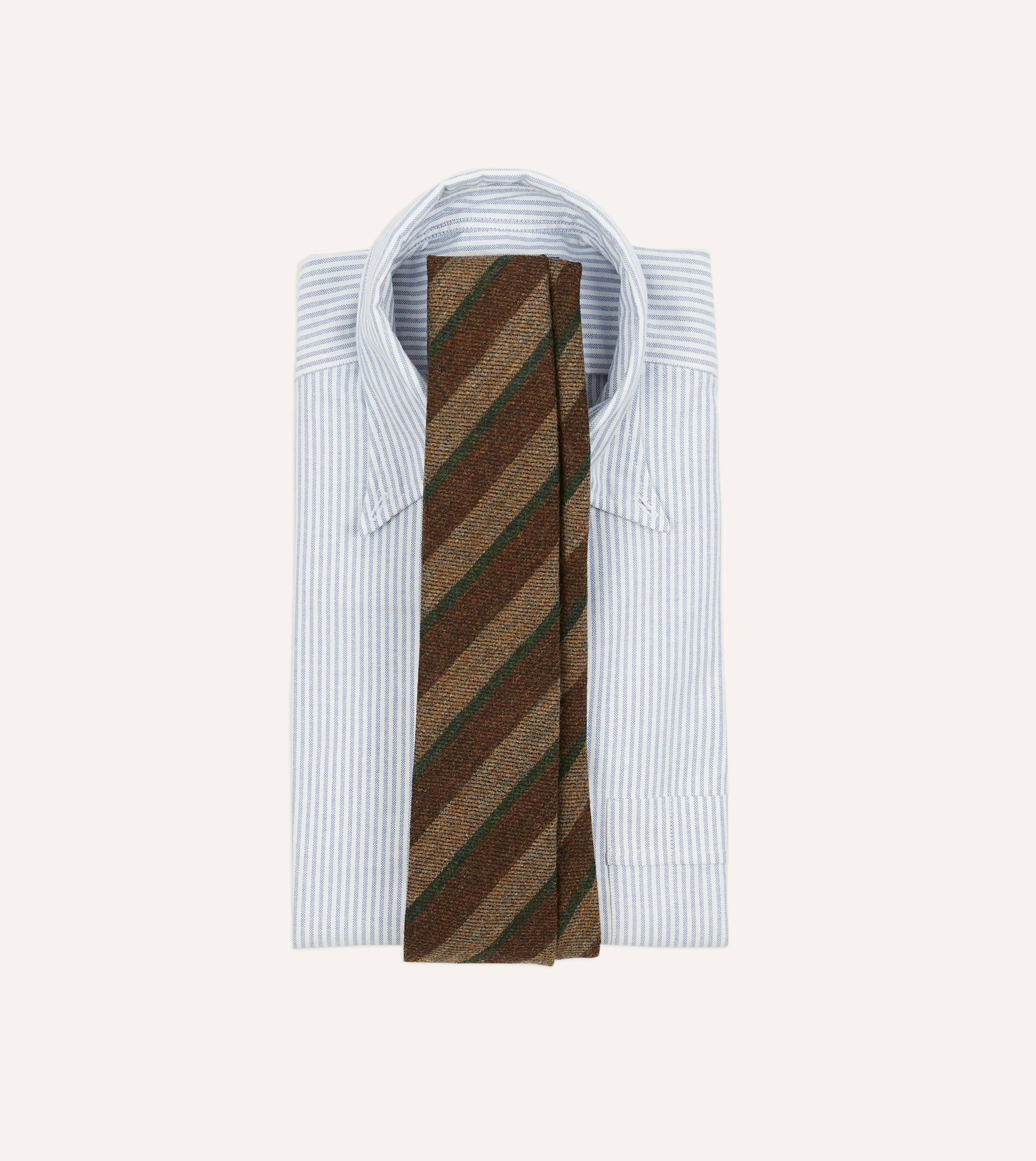 Brown and Green Sandwich Stripe Hand Rolled Wool Tie