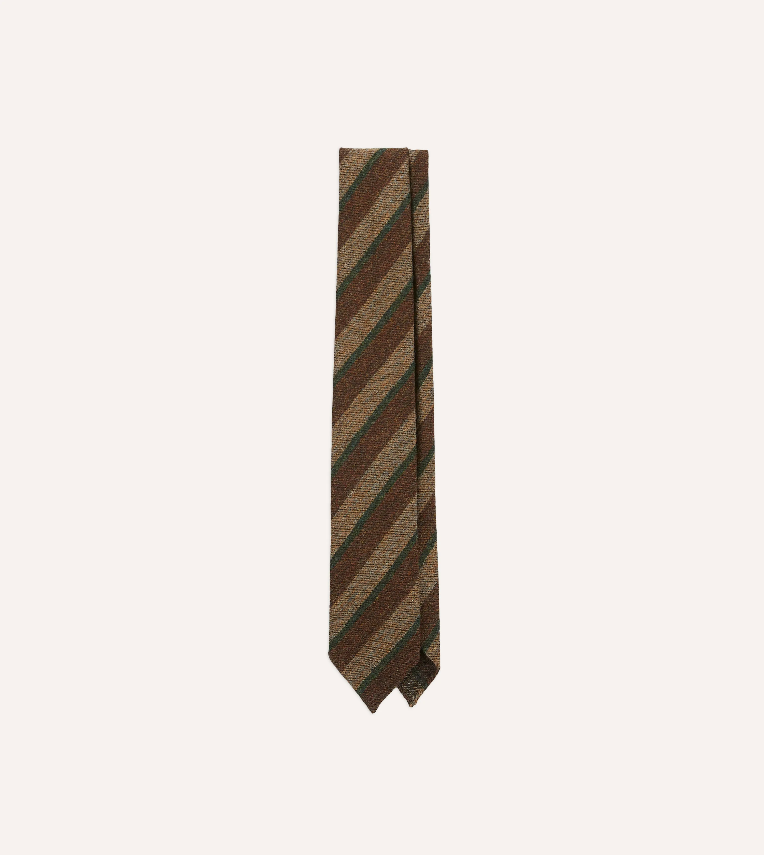 Brown and Green Sandwich Stripe Hand Rolled Wool Tie