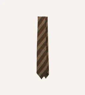 Brown and Green Sandwich Stripe Hand Rolled Wool Tie