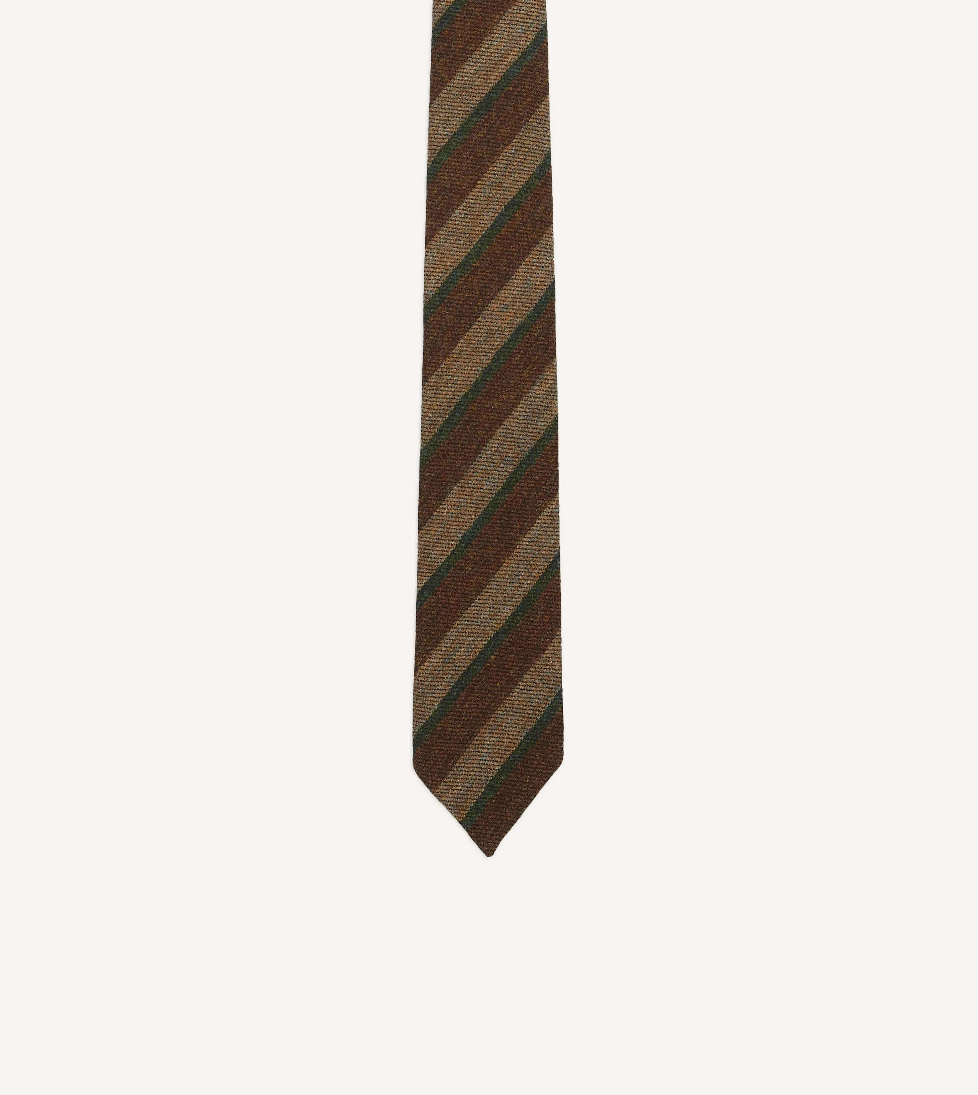 Brown and Green Sandwich Stripe Hand Rolled Wool Tie