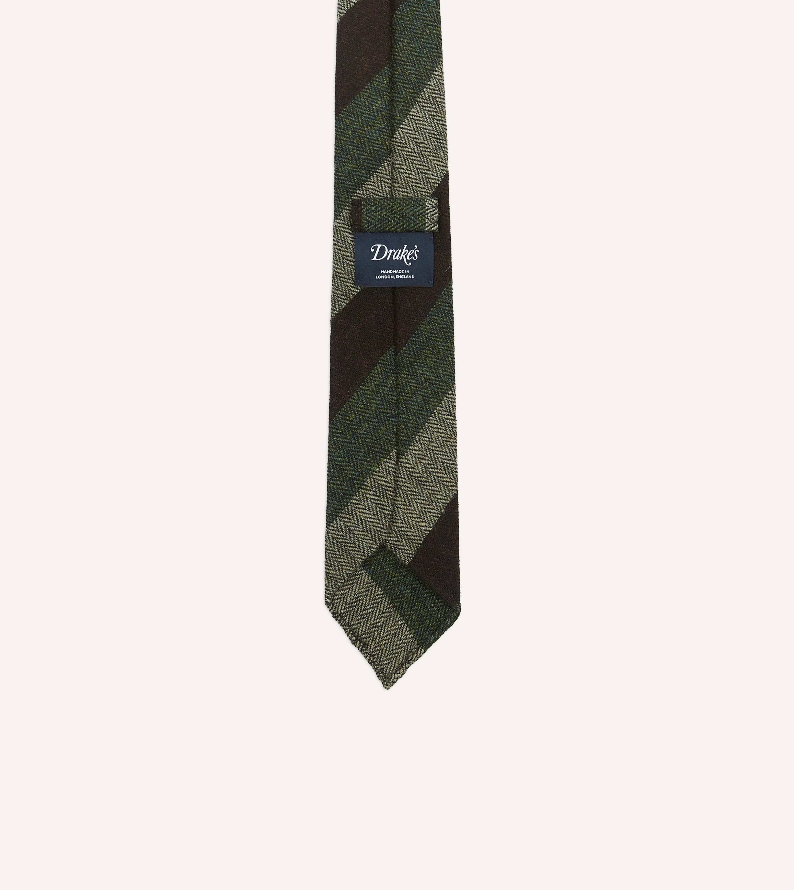 Brown and Green Thick Stripe Herringbone Hand Rolled Shetland Wool Tie