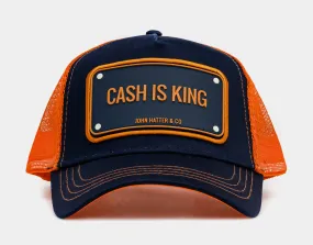 Cash Is King Trucker Mens Hat (Navy/Orange)