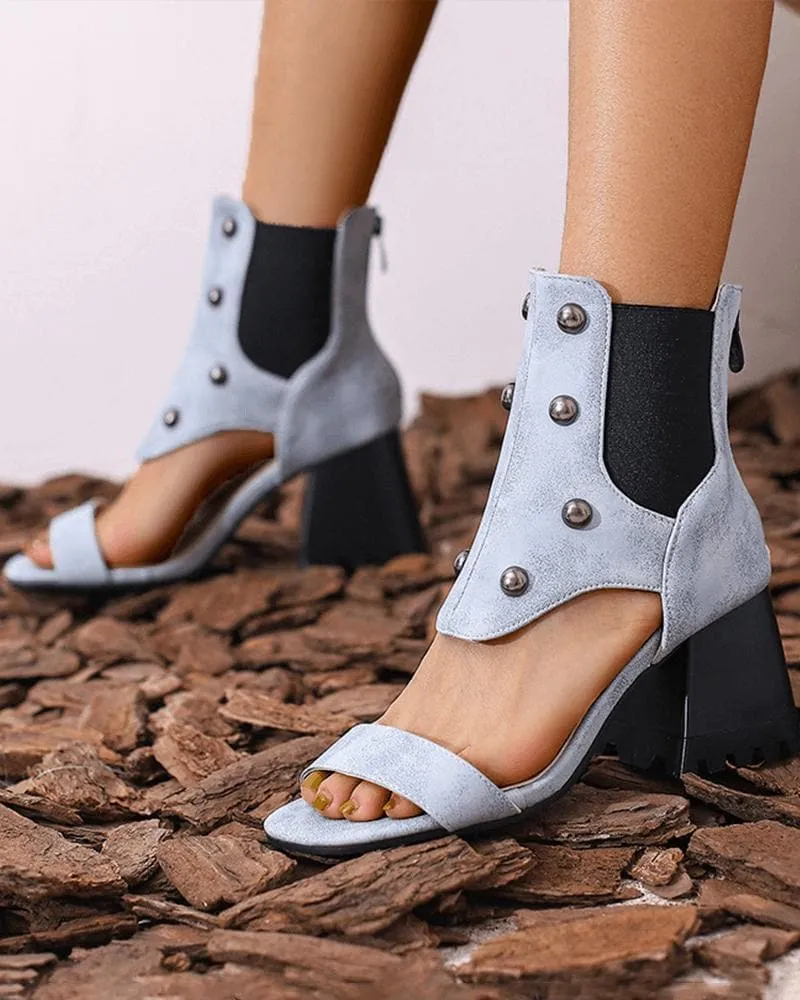 Casual Zipper Chunky Heel Sandals