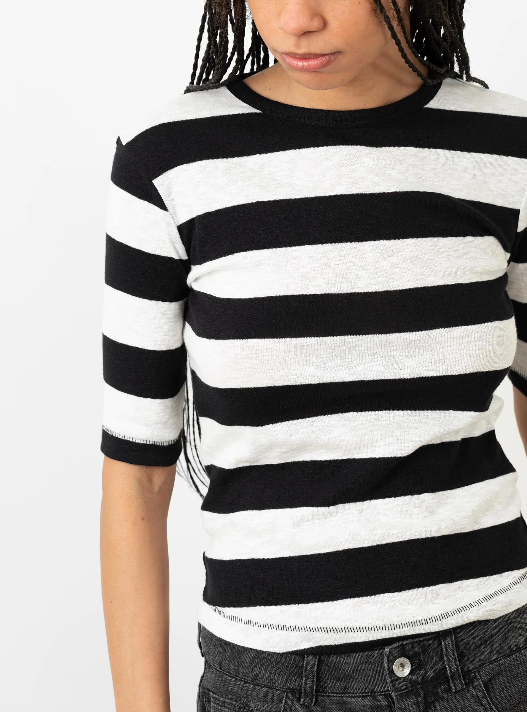 Charlotte Short Sleeve Top White & Black Stripe