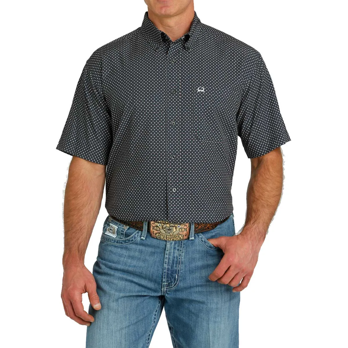 Cinch Men's ArenaFlex Geo Dot Print Short Sleeve Shirt - Charcoal