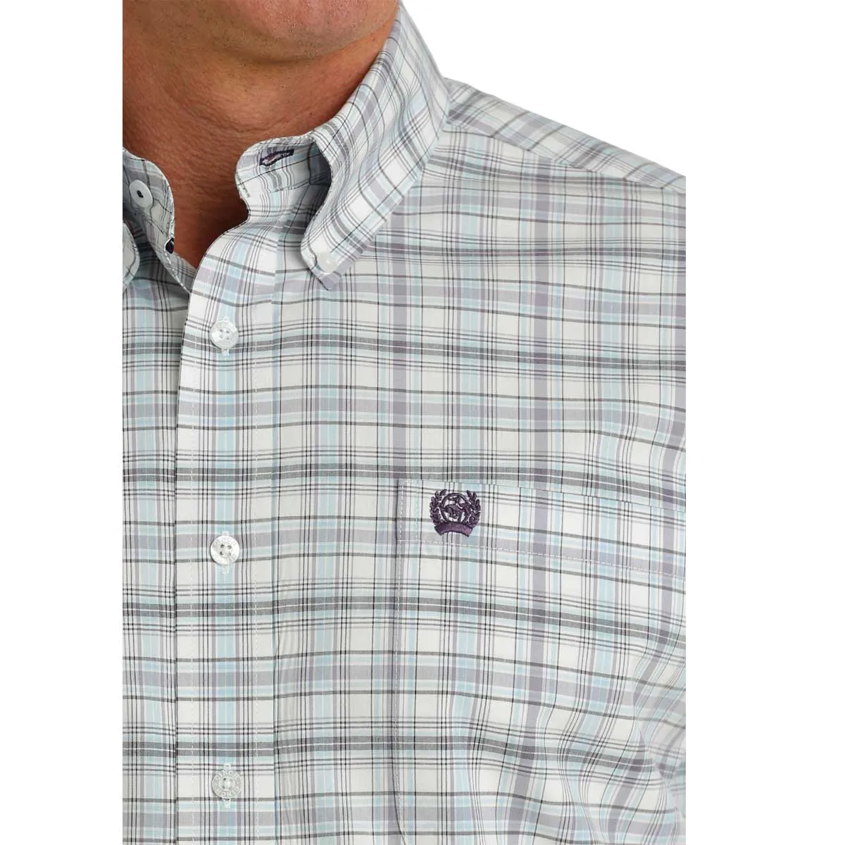 Cinch Men's Classic Plaid Button Down Long Sleeve Shirt - White