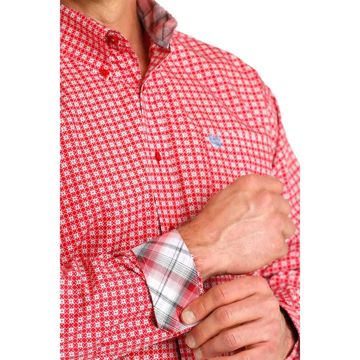 Cinch Men's Geometric Print Button Down Long Sleeve Shirt - Red