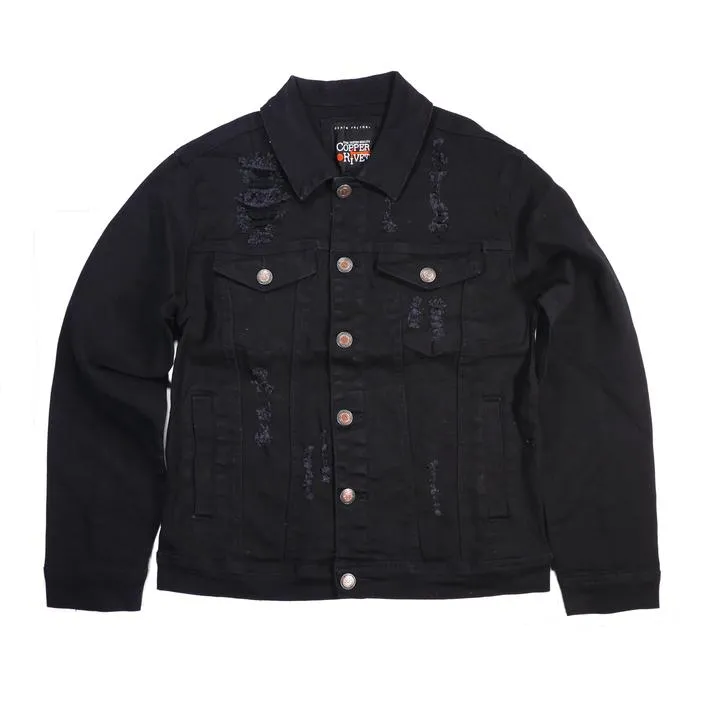 Copper Rivet Ripped Denim Jacket (Jet Black)