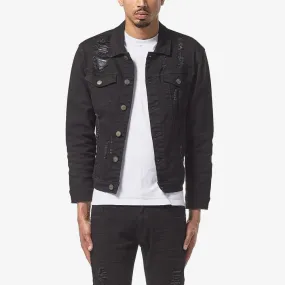 Copper Rivet Ripped Denim Jacket (Jet Black)