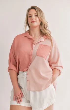 Curvy The Heat Button Up Contrast Shirt