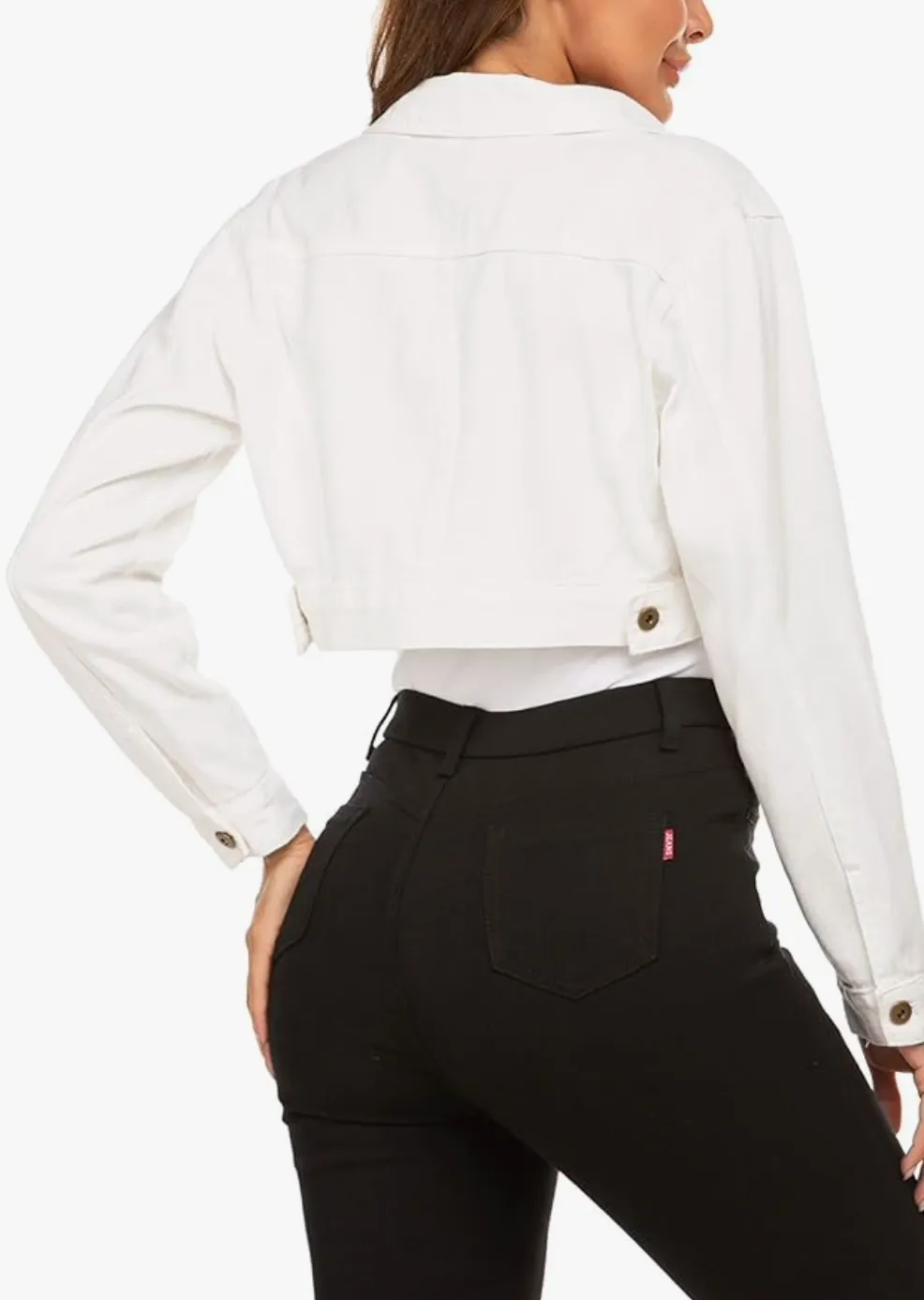 Dana Cropped White Denim Jacket