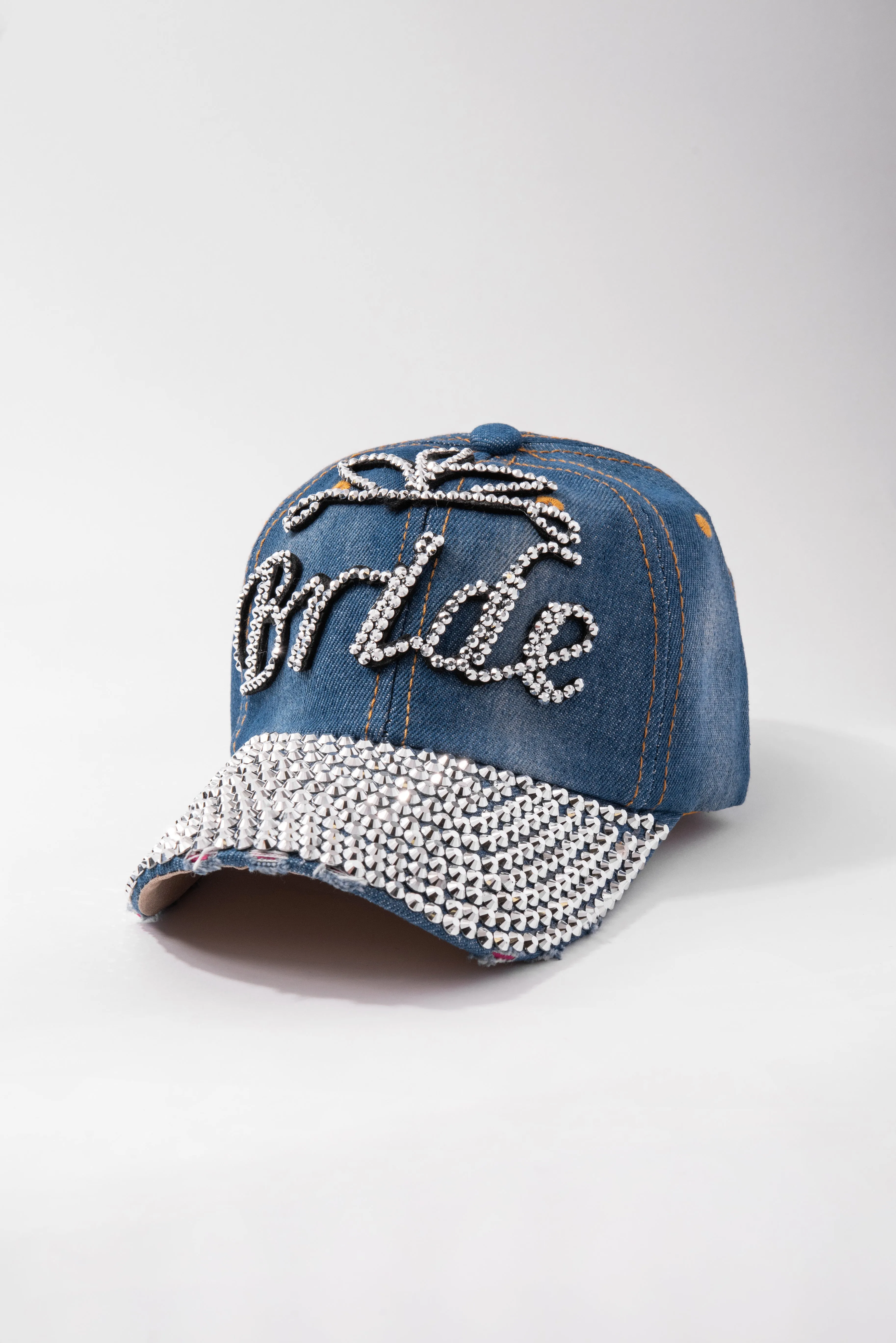 Distressed BRIDE Rhinestone Denim Cap