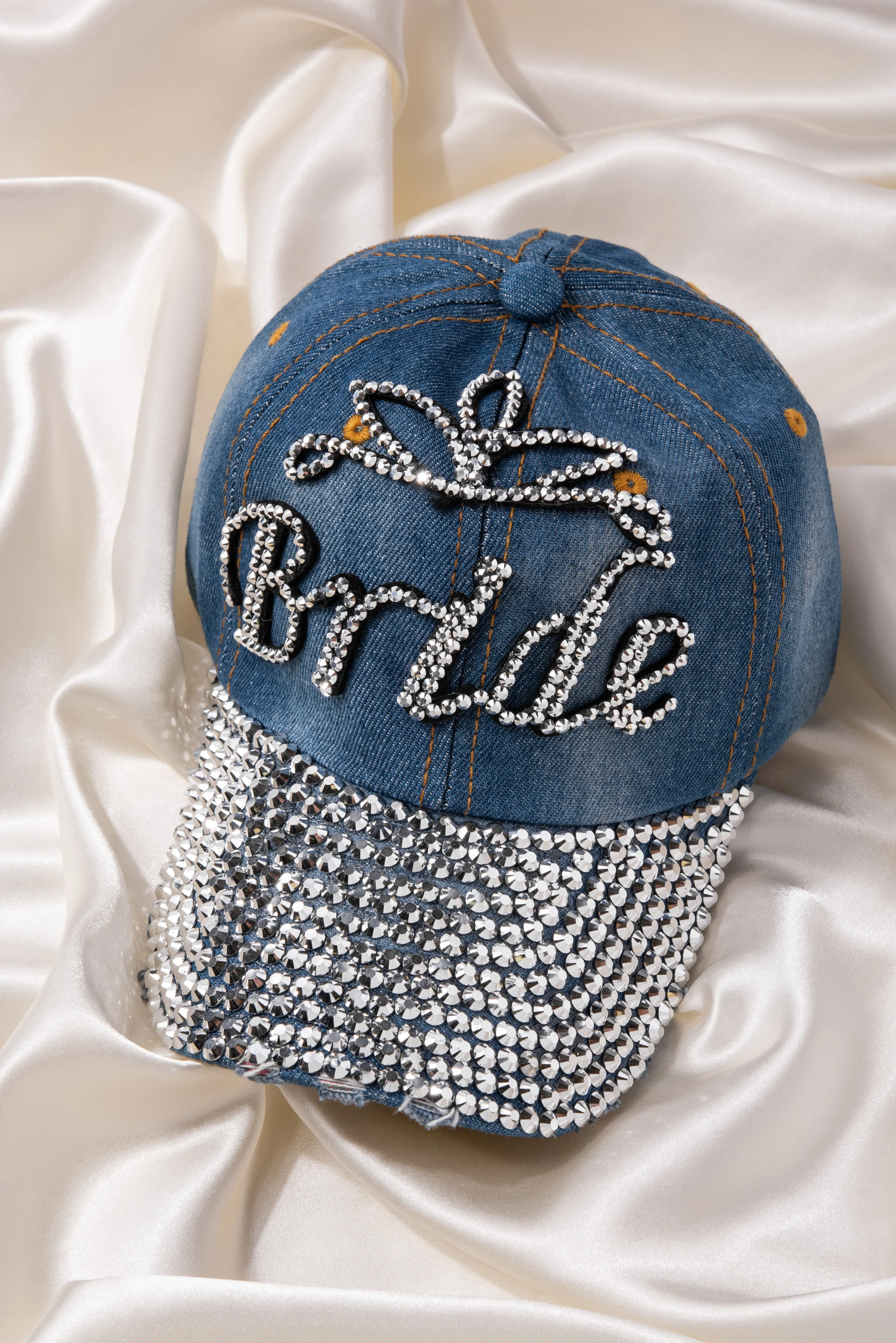 Distressed BRIDE Rhinestone Denim Cap