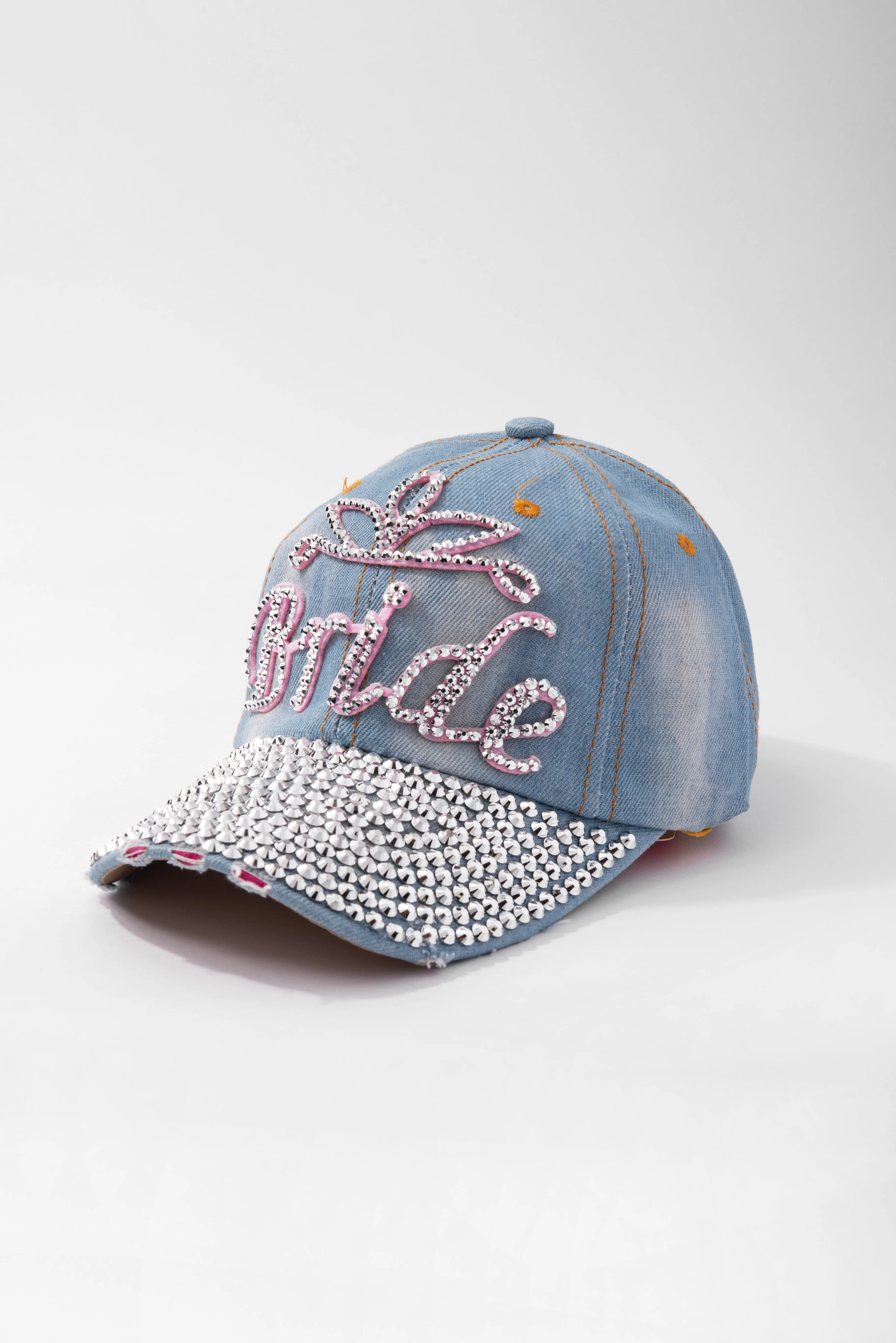 Distressed BRIDE Rhinestone Denim Cap