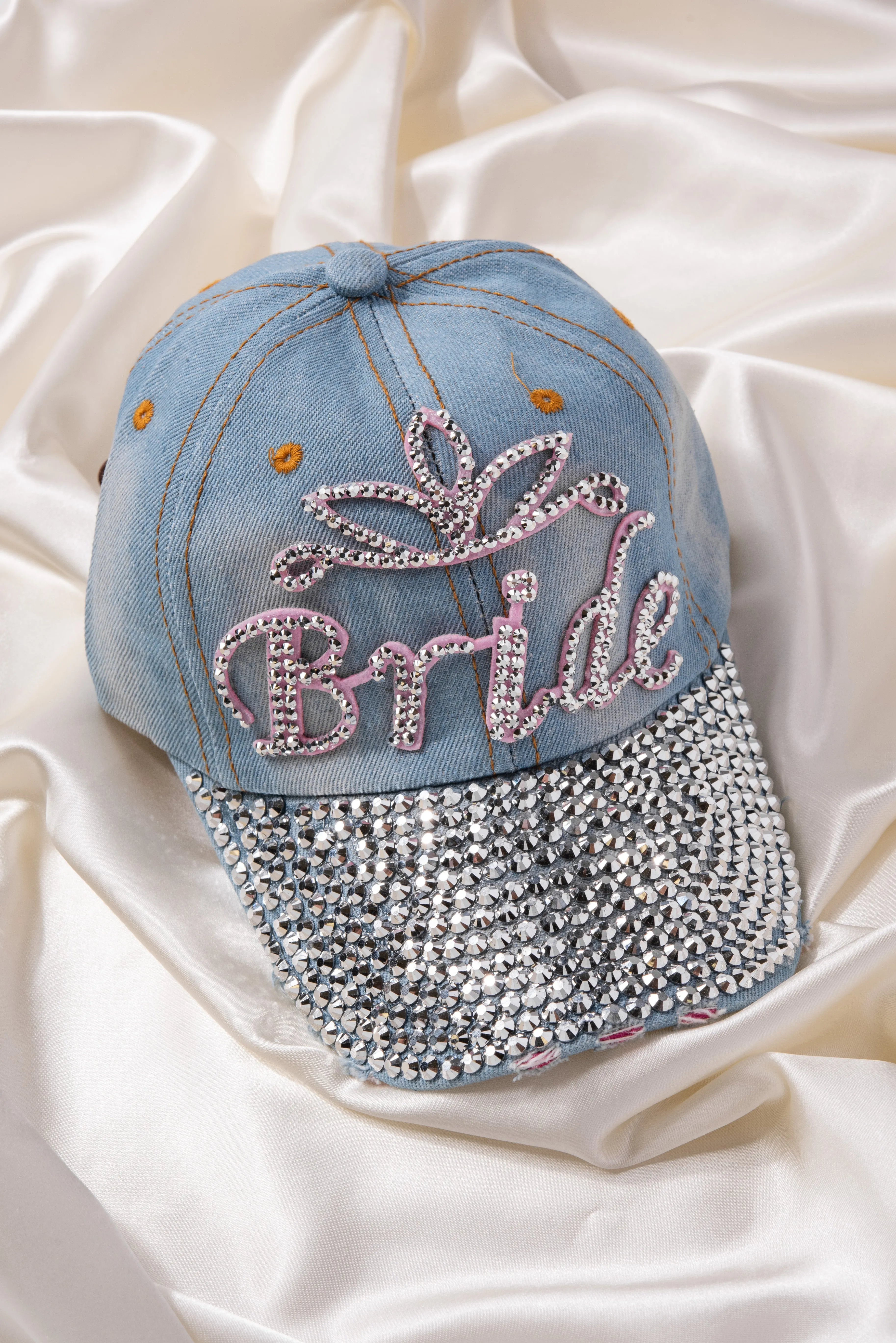 Distressed BRIDE Rhinestone Denim Cap