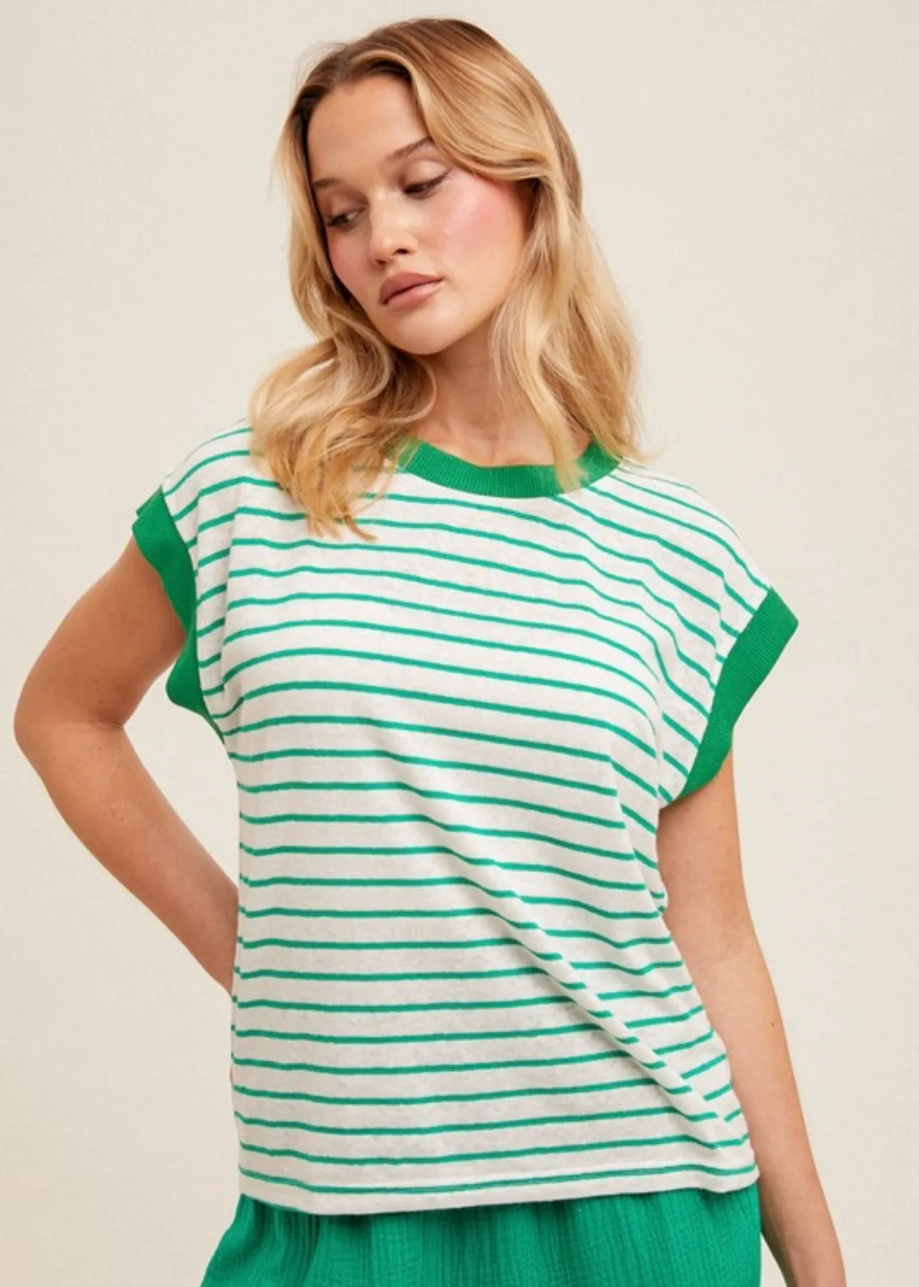 FINAL SALE - Green Striped Edge Top