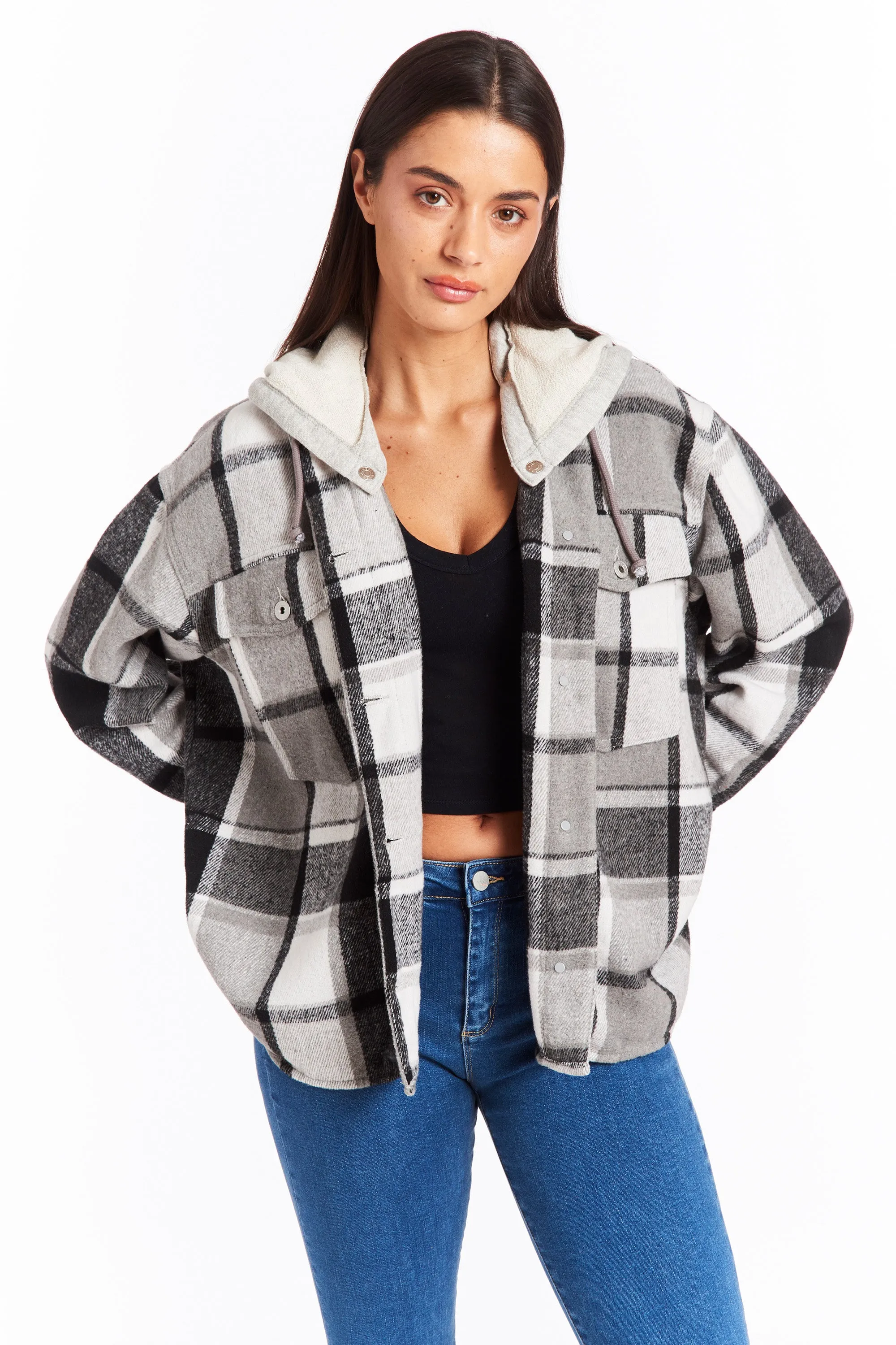 Flannel Shacket With Hood