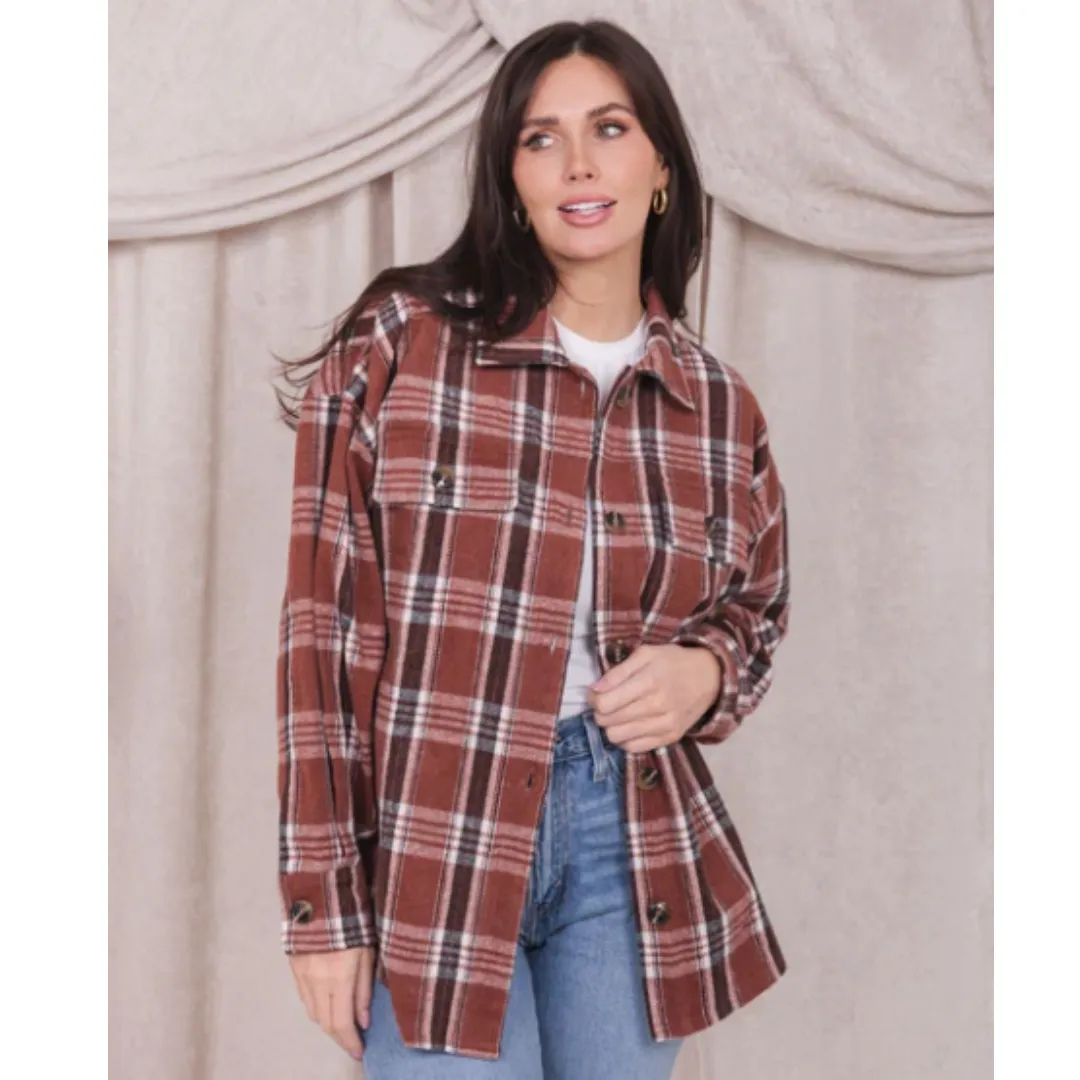 Flannel Shirt Jacket with Pockets (polar blue & apple cider)