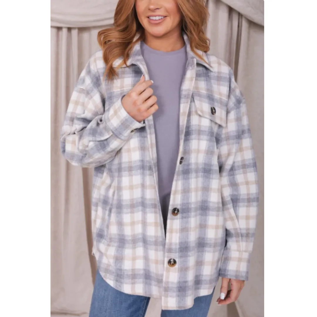 Flannel Shirt Jacket with Pockets (polar blue & apple cider)