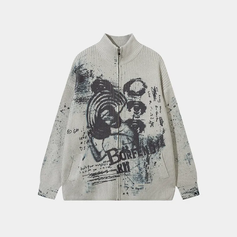 Graff Knit | Oversized Graffiti Print Knit Jacket