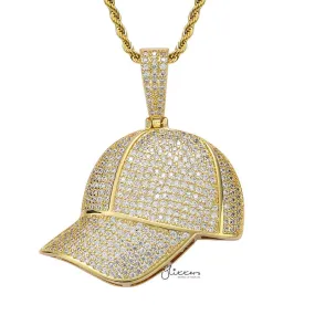 Iced Out Baseball Cap Pendant - Gold