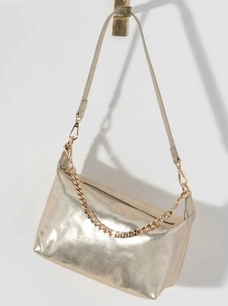 Jessie Shoulder Bag with Chain Handle, Gold