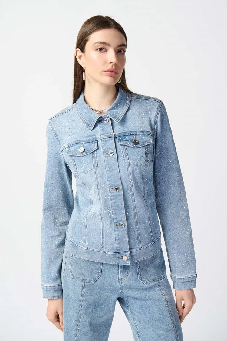 Joseph Ribkoff Fitted Denim Jacket With Allover Rhinestones - 241914 (T)