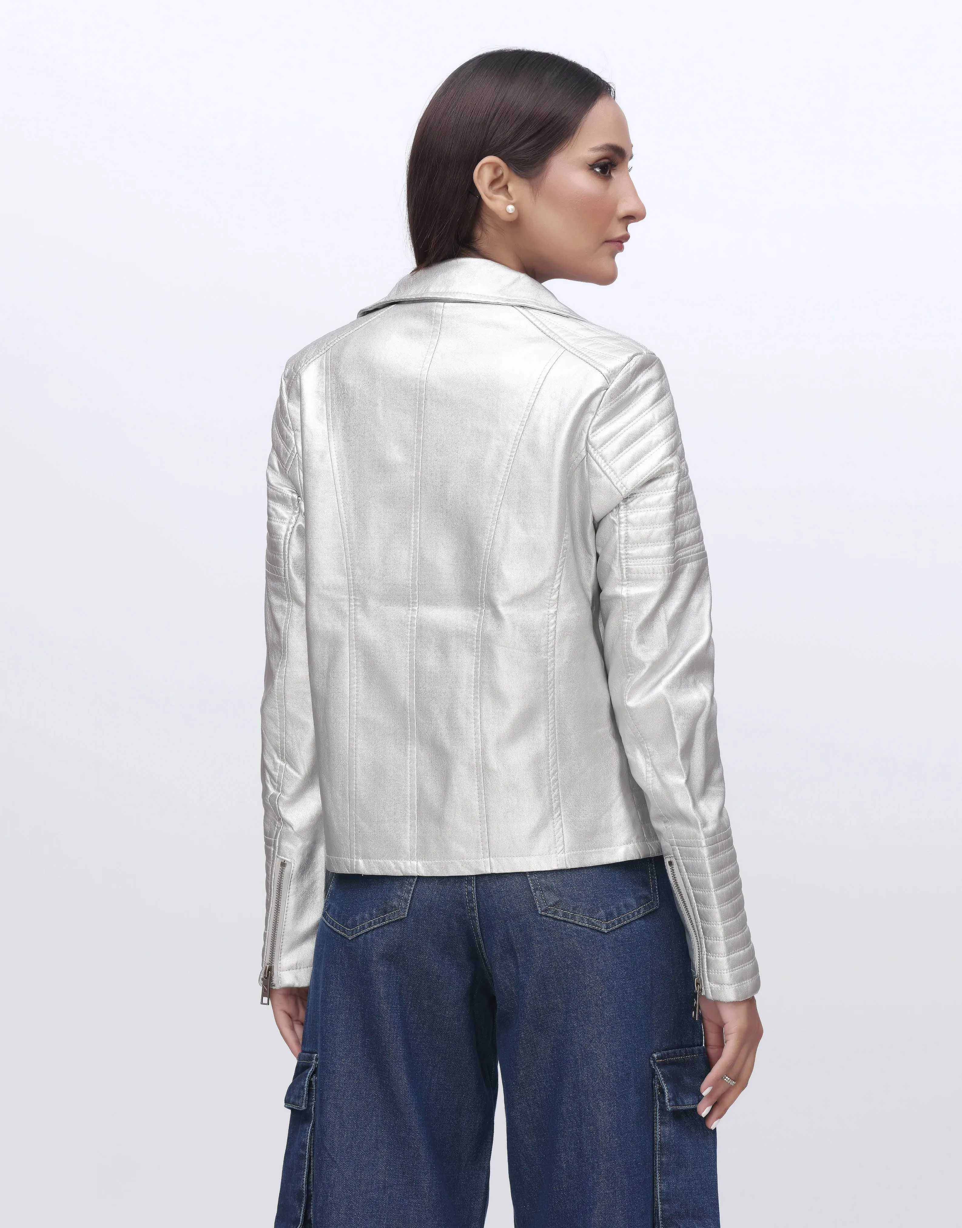 Leather Faux Jacket-Silver