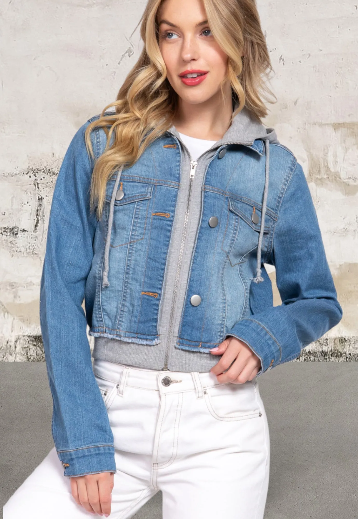 Long Sleeve Hoodie Blue Denim Jacket