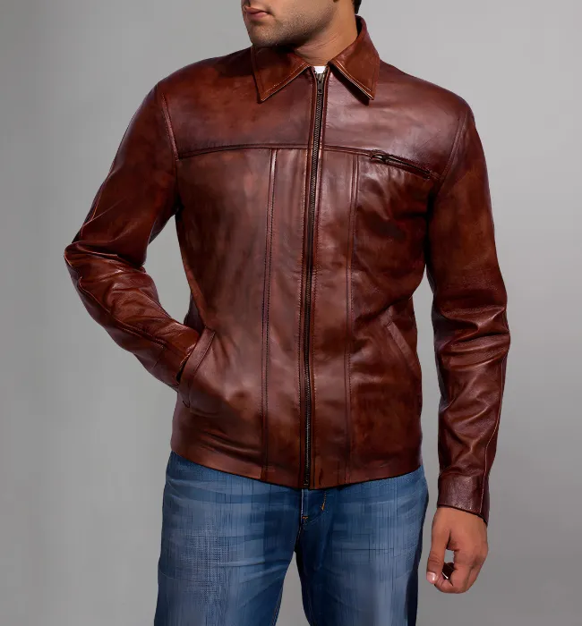 Mens Brown Distressed Leather Jacket